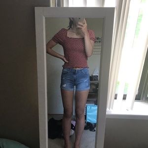 NWT American Eagle Red Puff Sleeve Smocked Top